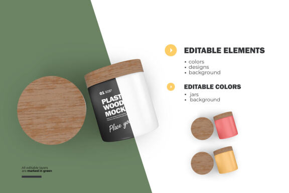 Plastic Jars With Wooden Lids - Cosmetic Product Mockup