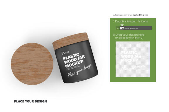 Plastic Jars With Wooden Lids - Cosmetic Product Mockup
