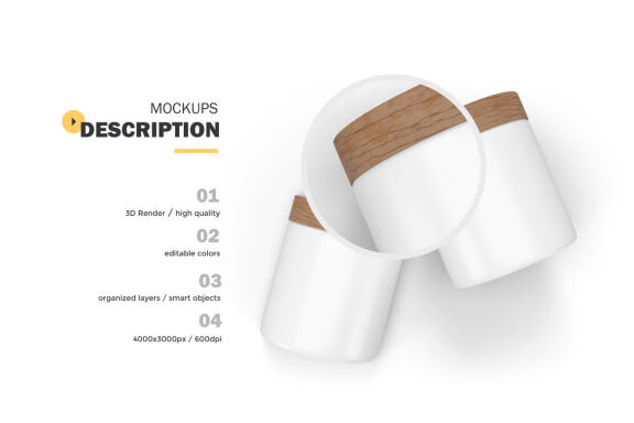 Plastic Jars With Wooden Lids - Cosmetic Product Mockup