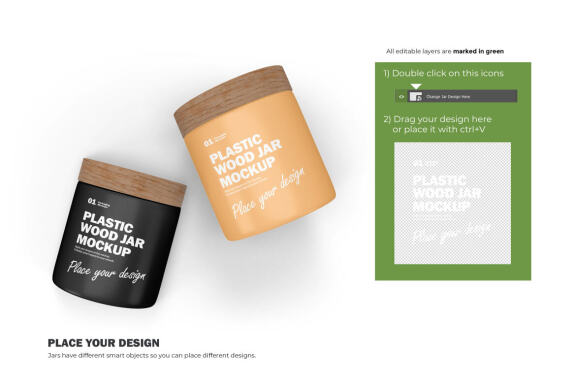 Plastic Jars With Wooden Lids - Cosmetic Product Mockup