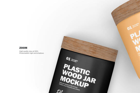 Plastic Jars With Wooden Lids - Cosmetic Product Mockup