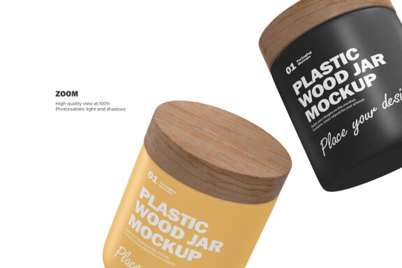 Plastic Jars With Wooden Lids - Cosmetic Product Mockup