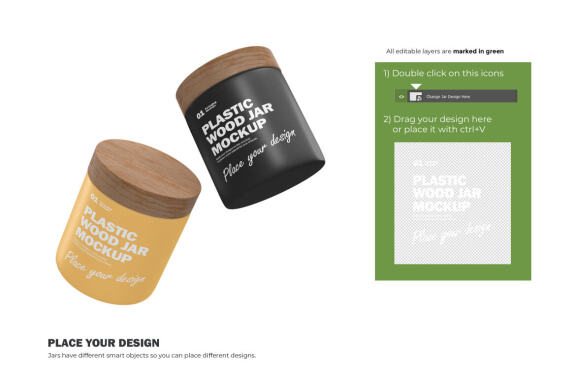 Plastic Jars With Wooden Lids - Cosmetic Product Mockup