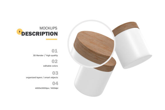 Plastic Jars With Wooden Lids - Cosmetic Product Mockup