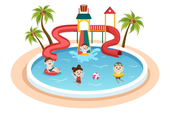 15 Water Park Cartoon Illustration