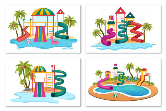 15 Water Park Cartoon Illustration