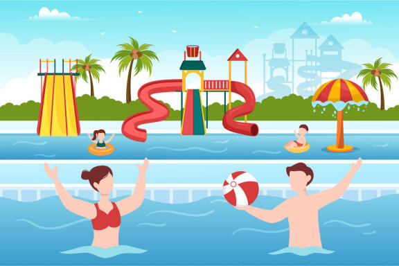15 Water Park Cartoon Illustration