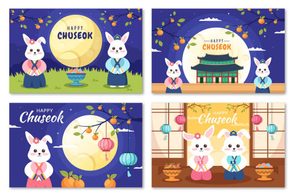 17 Happy Chuseok Day Cartoon Illustration