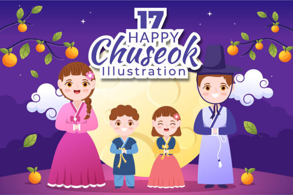 17 Happy Chuseok Day Cartoon Illustration
