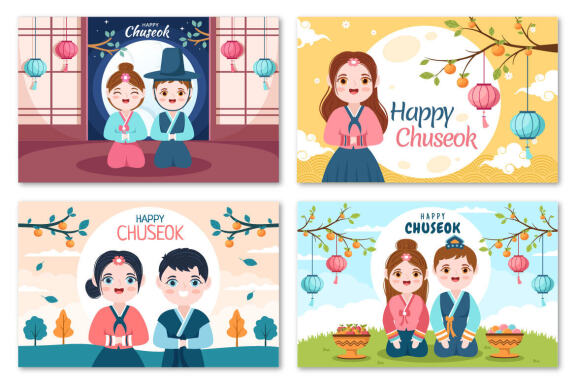 17 Happy Chuseok Day Cartoon Illustration