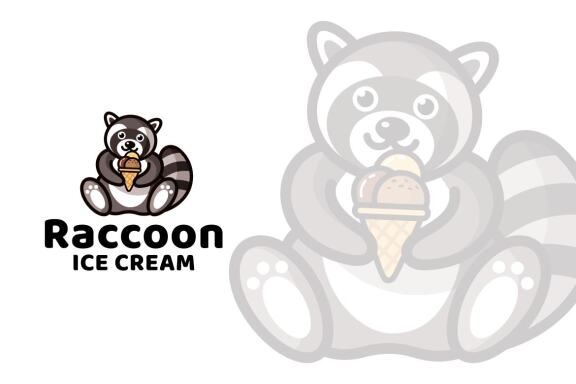 Raccoon Ice Cream Cute Logo Template