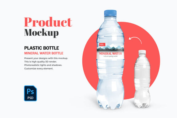Plastic Water Bottle - Product PSD Mockup
