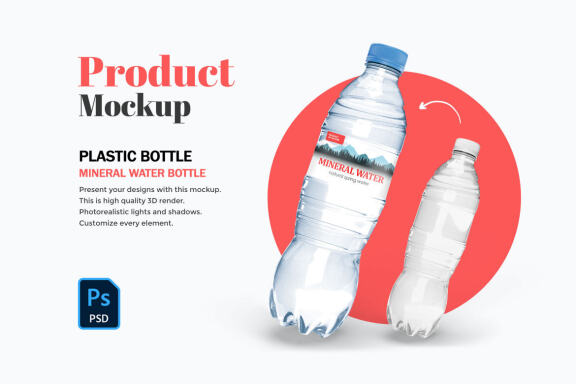 Plastic Water Bottle - Product PSD Mockup