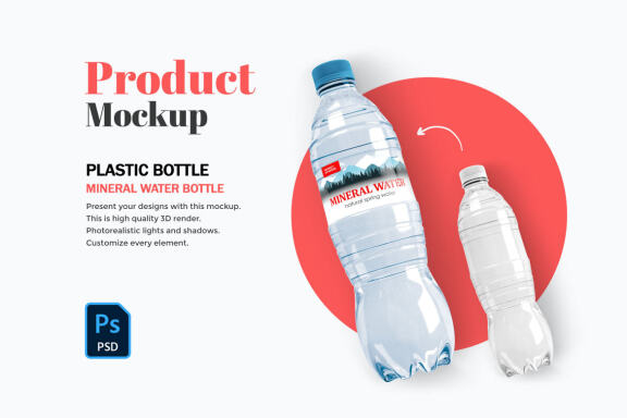 Plastic Water Bottle - Product PSD Mockup
