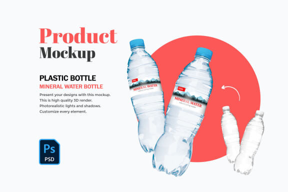 Plastic Water Bottle - Product PSD Mockup