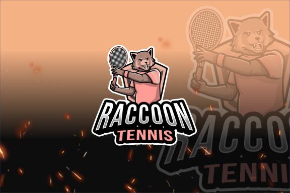 Raccoon Tennis Sport Logo Template