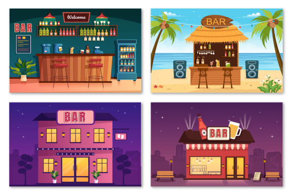 15 Bar or Pub Cartoon Illustration