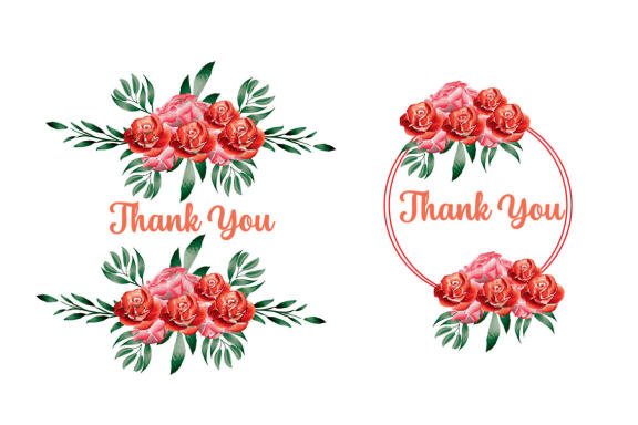 Watercolor Floral Thank You Frame Clipart
