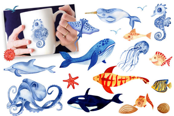 Large collection of underwater watercolors