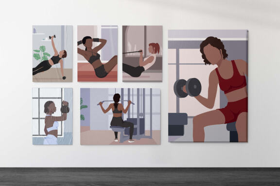 Fitness Girl Flat Illustrations Set