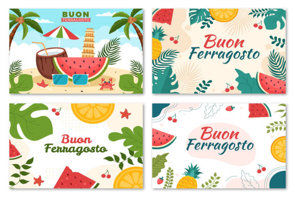 13 Buon Ferragosto Italian Festival Illustration