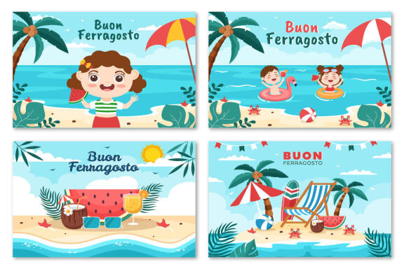 13 Buon Ferragosto Italian Festival Illustration