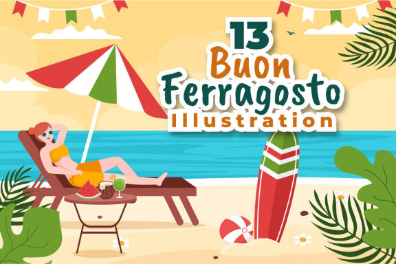 13 Buon Ferragosto Italian Festival Illustration