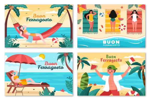 13 Buon Ferragosto Italian Festival Illustration
