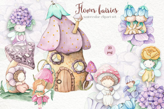 Floral Little Fairies Clipart