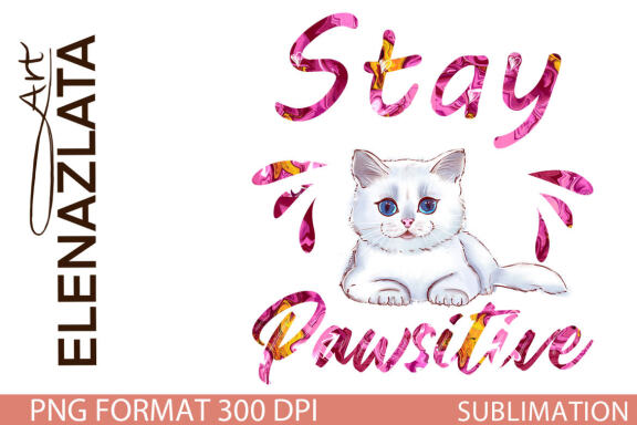 Stay Pawsitive.  Cute Cat Sublimation clipart png