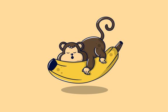 baby monkey sleeping on banana