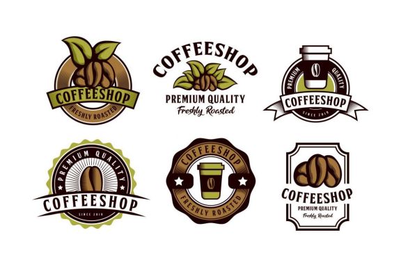 Set of Coffee Themed Emblem Logo Badge