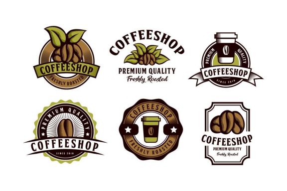 Set of Coffee Themed Emblem Logo Badge