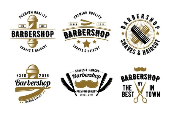 Retro Set of Barbershop Emblem Logo Badge