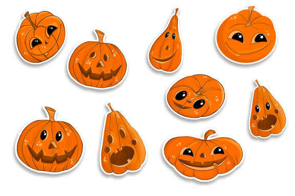 Halloween Pumpkin Characters / Printable Stickers for Cricut