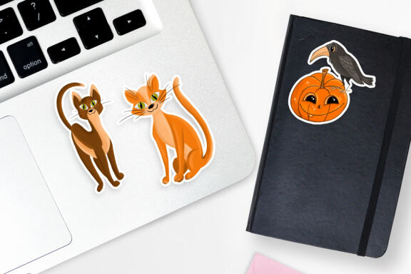 Cute Halloween stickers, cat, Pumpkin, raven, spider