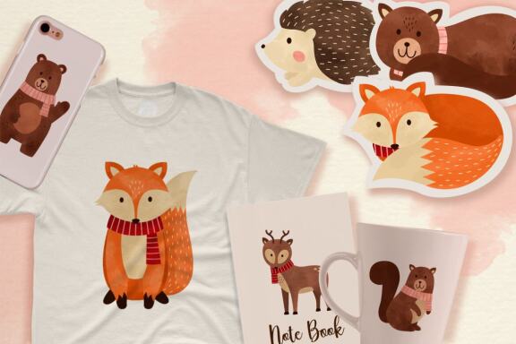 Autumn Animals Watercolor Clip Art