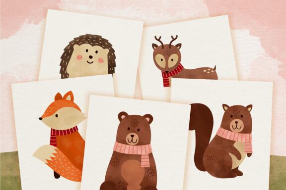 Autumn Animals Watercolor Clip Art