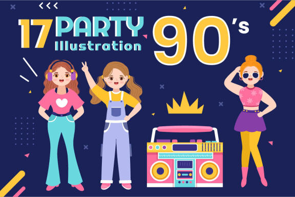 90s Retro Party Illustration