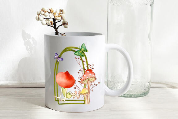 Watercolor Fairies mushroom clipart. Cute illustration