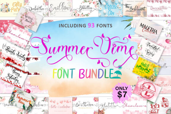 Summer Time Font Bundle - 93 Fonts