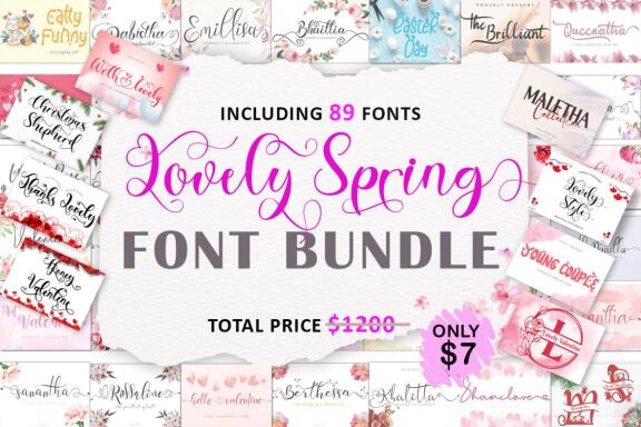 Lovely Spring Font Bundle - 89 Fonts