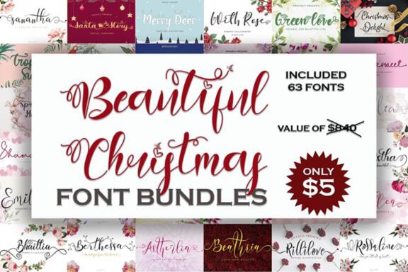 Beautiful Christmas Bundle - 63 Fonts