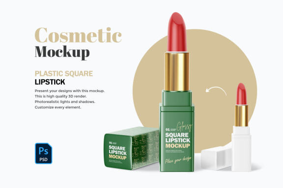 Plastic Square Lipstick - Cosmetic PSD Mockup