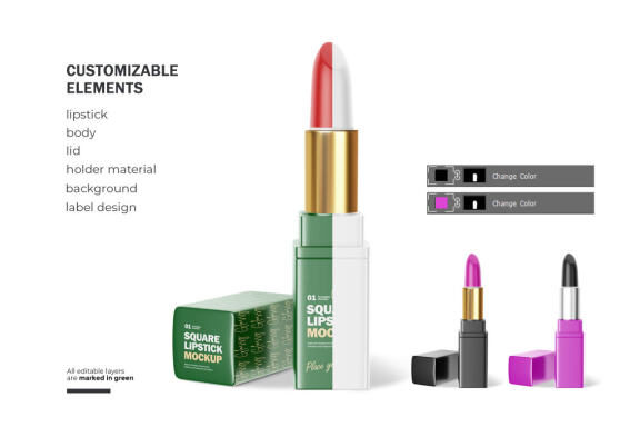 Plastic Square Lipstick - Cosmetic PSD Mockup