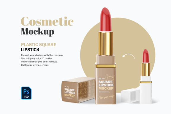 Plastic Square Lipstick - Cosmetic PSD Mockup