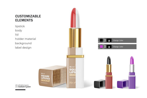 Plastic Square Lipstick - Cosmetic PSD Mockup