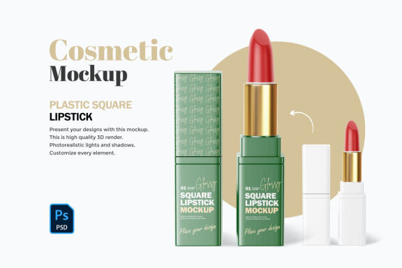 Plastic Square Lipstick - Cosmetic PSD Mockup
