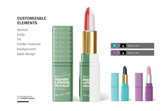 Plastic Square Lipstick - Cosmetic PSD Mockup