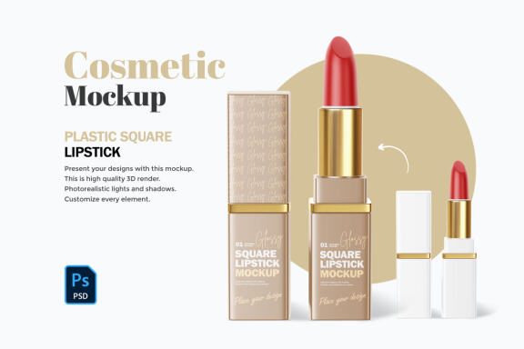 Plastic Square Lipstick - Cosmetic PSD Mockup